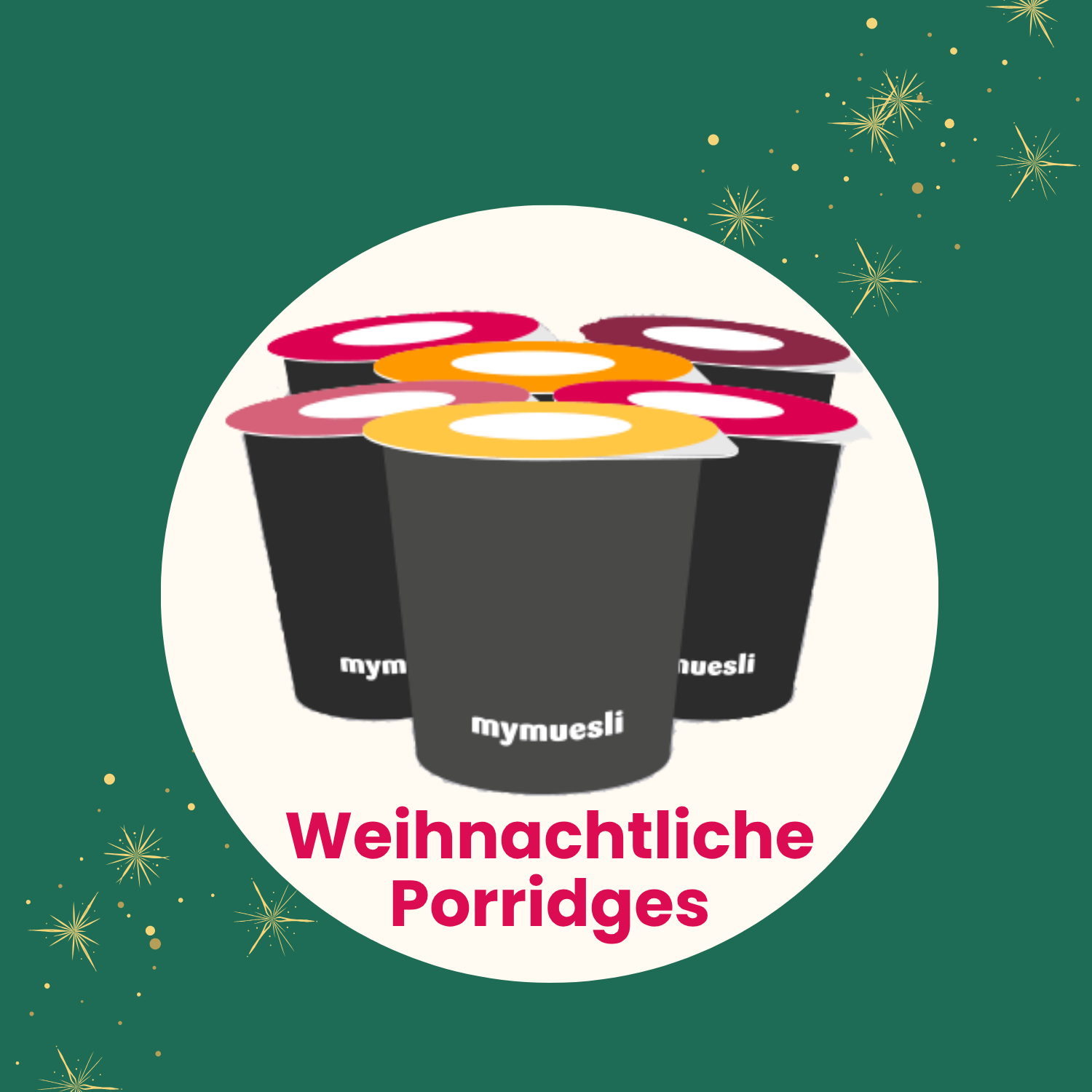 6 weihnachtliche Müsli Portionsbecher in verschiedenen Sorten