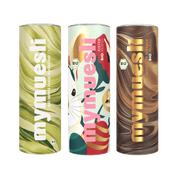 Abbildung der drei Dosen Oster Müsli, White Choc Pistachio, Noisette Royale