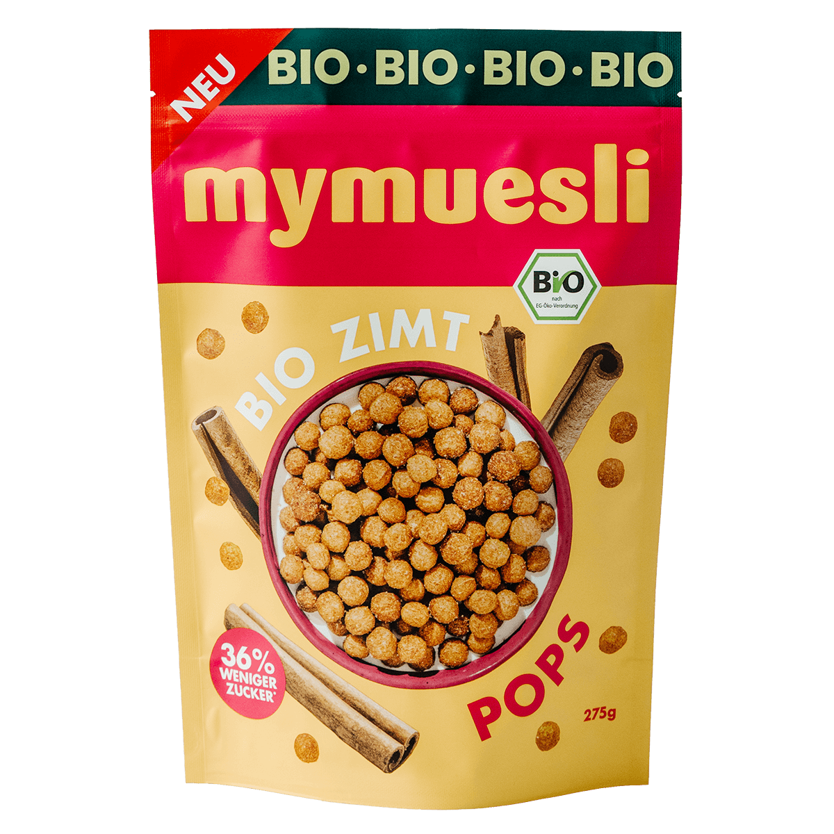 mymuesli Bio Zimt Pops - mit 36% weniger Zucker als vergleichbare Produkte