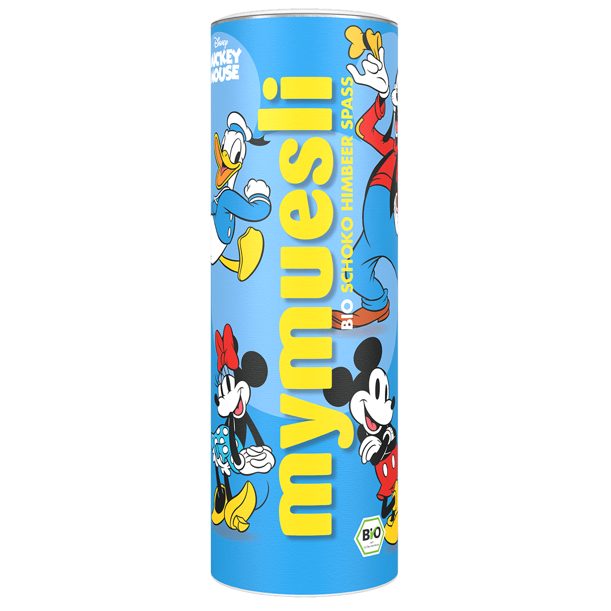 mymuesli Disney Edition "Schoko-Himbeer-Spaß" Dose mit Mickey Mouse Motiv.