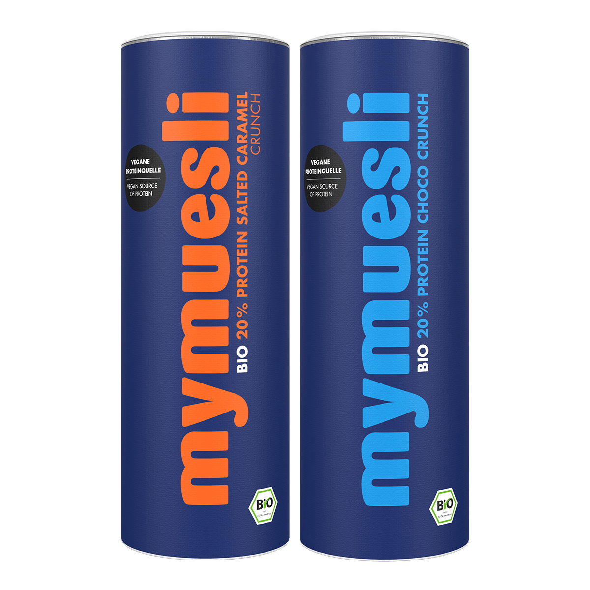 mymuesli Bio 20% Protein Probierpaket mit 2 leckeren Sorten: 20% Protein Salted Caramel Crunch und 20% Protein Choco Crunch