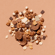mymuesli Bio Super Choc Müsli Zutaten aus weißer Schokolade, Milchschokolade und Zartbitter Schokolade