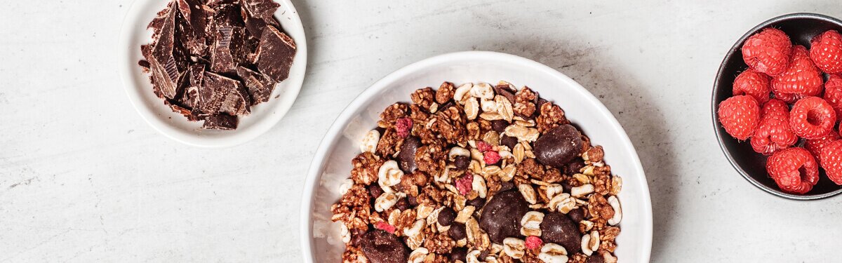 Raspberry Dark Choc Muesli mit Himbeeren